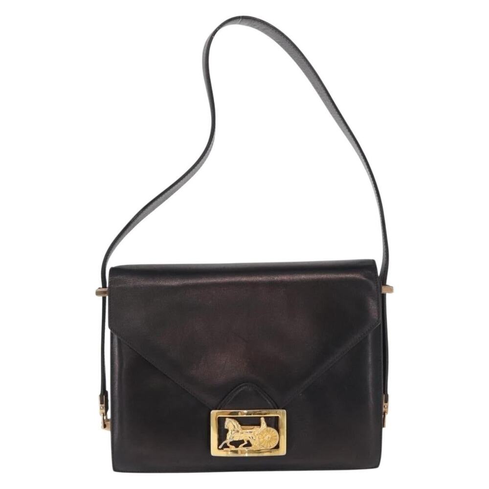 Celine Leather Horse Carriage Shoulder Bag Black